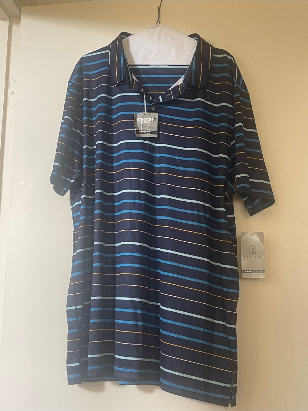 NWT PGA Tour Men's Striped Polo Shirt - Multi Colored. Size XXL